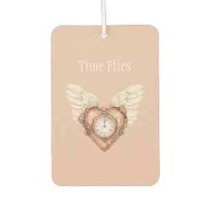 Heart Clock White Wings Time Flies Car Air Freshener