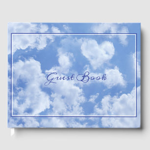 Heart Cloud Sky Cute Modern Blue Custom Wedding Guest Book