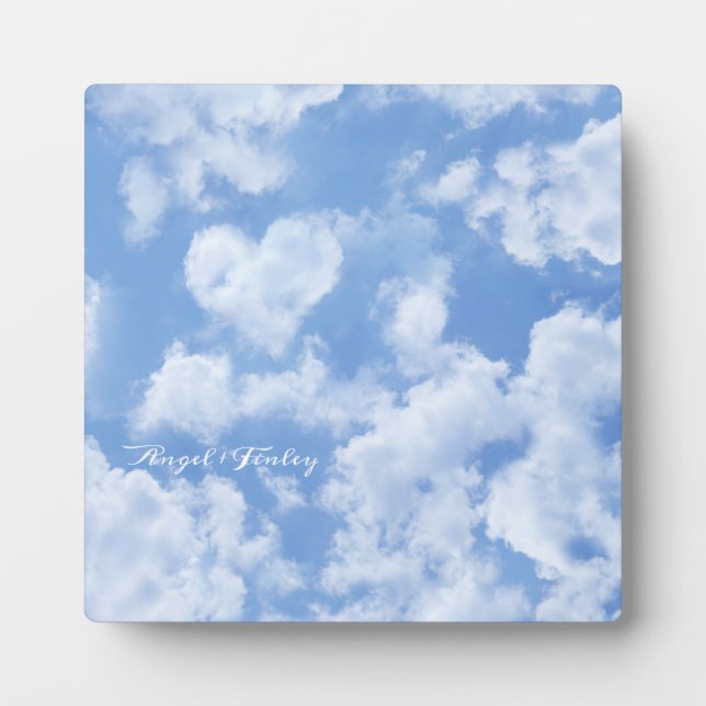 Heart Cloud Sky Cute Modern Blue Custom Wedding Plaque (Front)