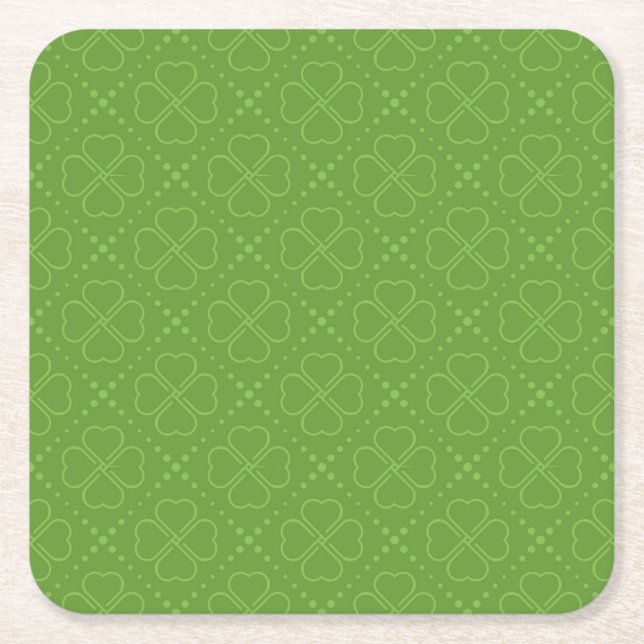Heart Clover Pattern Square Paper Coaster (Front)