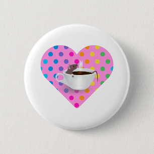 heart coffee mouse 6 cm round badge