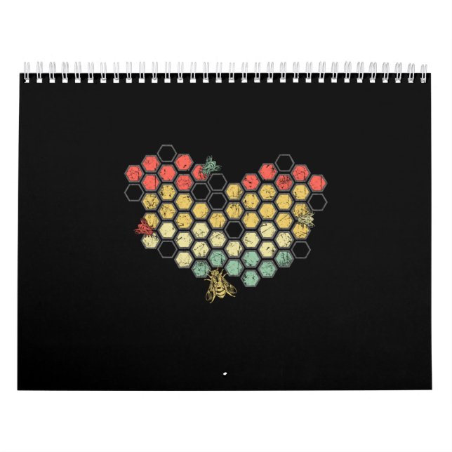 Heart Coloful Honeycomb With Cute Bees Calendar (Cover)