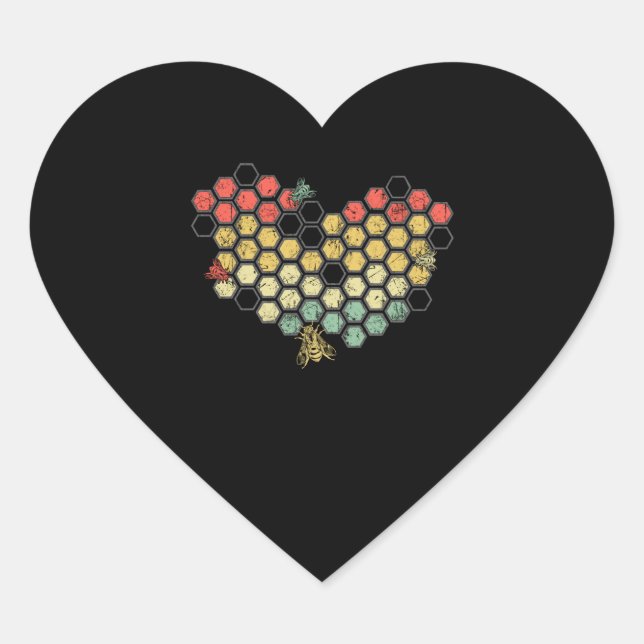Heart Coloful Honeycomb With Cute Bees Sticker (Front)