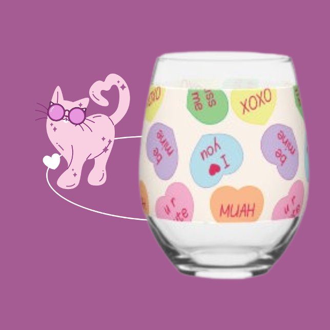 Heart Colourful Pattern Valentine  Stemless Wine Glass (Creator Uploaded)
