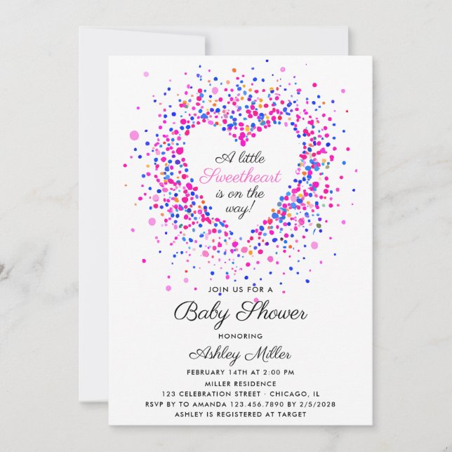 Heart Confetti Valentines Baby Shower Invitation (Front)