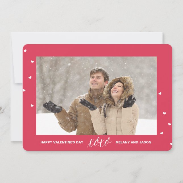 Heart Confetti Valentine's day Photo Card-Red Holiday Card (Front)