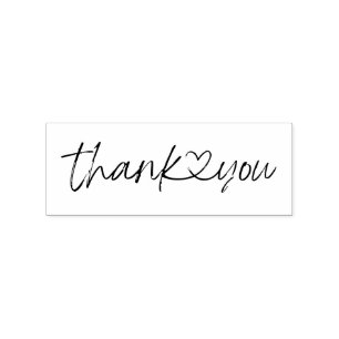 Heart Connected Script Thank You Rubber Stamp