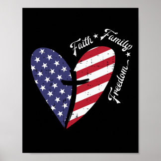 Heart Cross Faith Fourth 4th Of July Patriotic Chr Poster