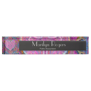 Heart Cross Pattern in Pink Nameplate