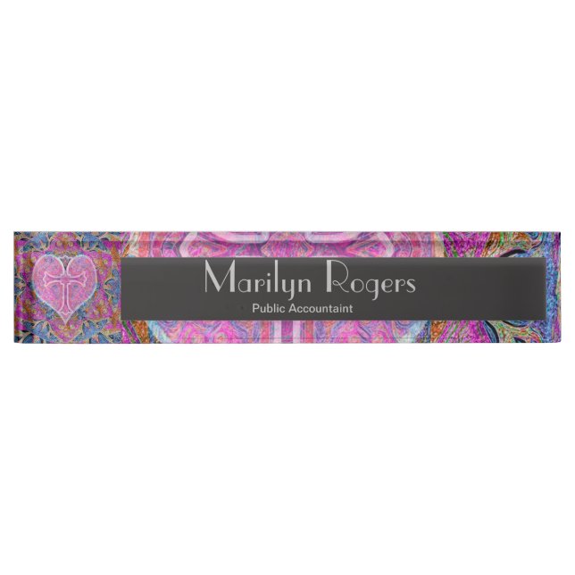 Heart Cross Pattern in Pink Nameplate (Front)