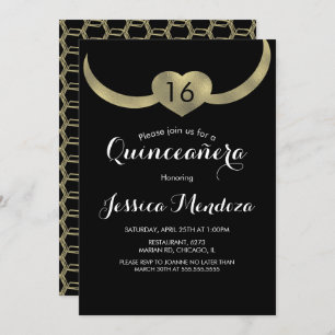 Heart Crown Quinceañera Sweet 16 Gold Foil  Invitation