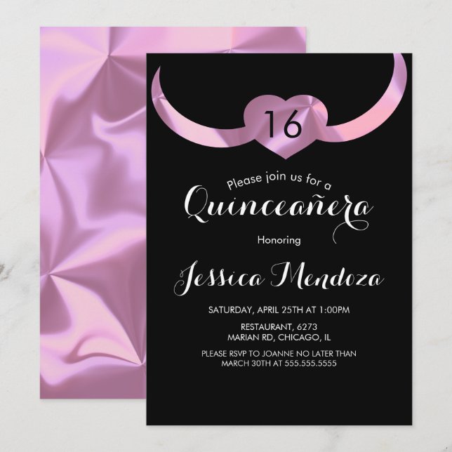 Heart Crown Quinceañera Sweet 16 Pink Foil Invitation (Front/Back)