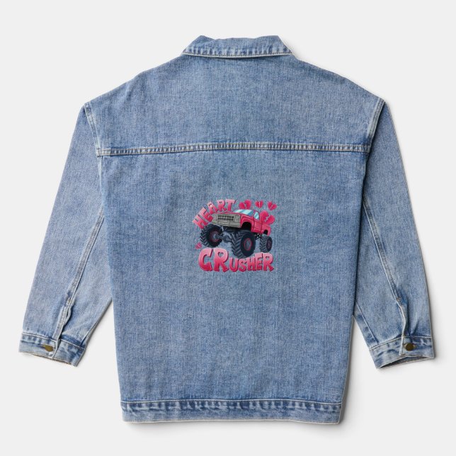 Heart Crusher Monster Truck Denim Jacket (Back)