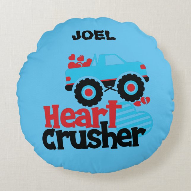 HEART CRUSHER TRUCK PERSONALIZED THROW PILLOW! ROU ROUND CUSHION (Front)