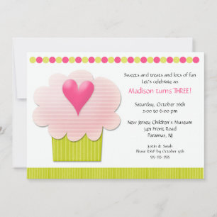Heart CUPCAKE Birthday Party Invitation