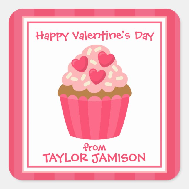 Heart Cupcake Personalised Valentine's Stickers (Front)