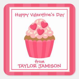 Heart Cupcake Personalised Valentine's Stickers