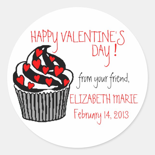 Heart Cupcake Valentine's Day Classic Round Sticker (Front)