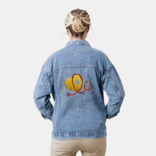 Heart Curve With Medical Stethoscope 1 Denim Jacket