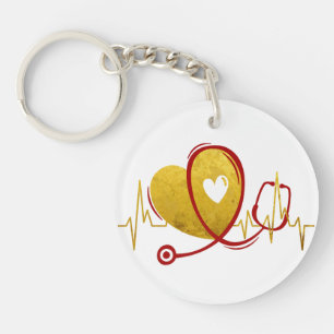 Heart Curve With Medical Stethoscope 1 Key Ring