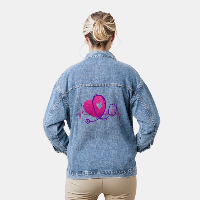 Heart Curve With Medical Stethoscope 2 Denim Jacket (Model)