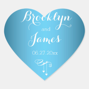 Heart Custom Blue Wedding Stickers With Hearts
