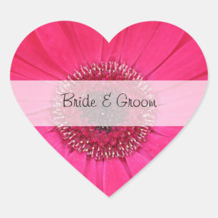 Heart Customised Wedding Stickers -- Pink Gerbera