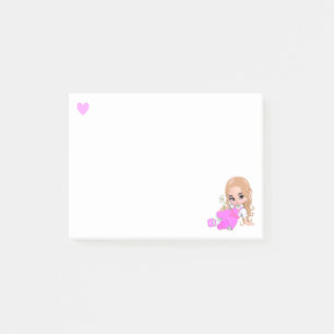 Heart & Cute Fairy with Daisy on White Post-it Notes