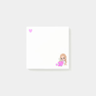 Heart & Cute Fairy with Daisy on White Post-it Notes