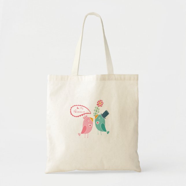 Heart & Cute Love Birds Be My Valentine Tote Bag (Front)