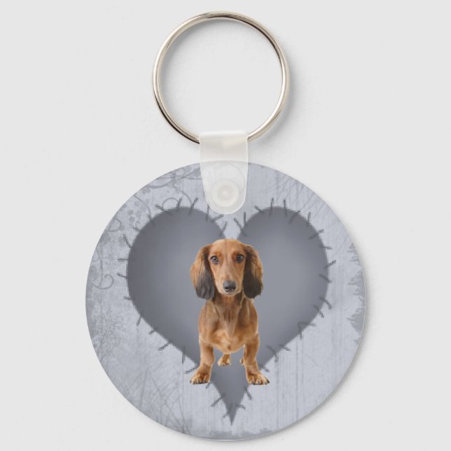 Heart Dachshund Key Ring (Front)