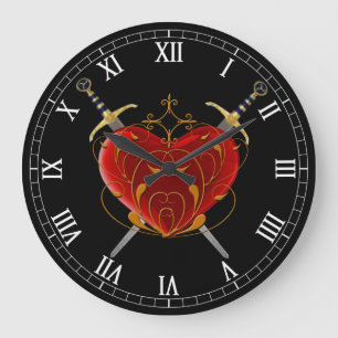 Heart & Daggers Round Roman Numerals Clock