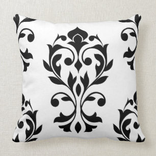 Heart Damask 2Way Lg Ptn II Black & White Cushion