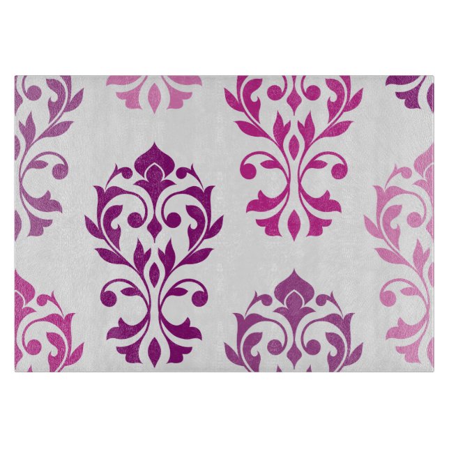 Heart Damask Art I Pinks Plums White Cutting Board (Front)