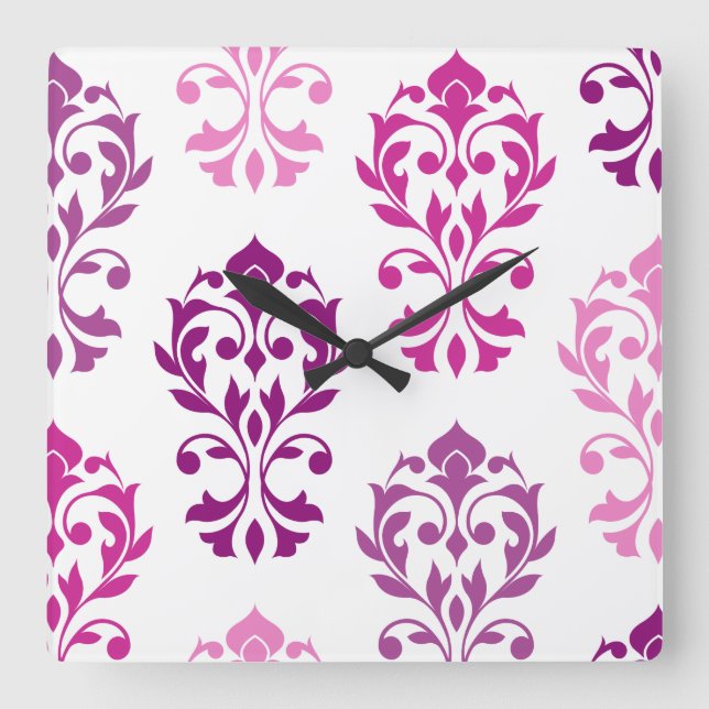 Heart Damask Art I Pinks Plums White Square Wall Clock (Front)