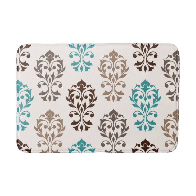 Heart Damask Art Ib Browns Teal Cream Bath Mat (Front)