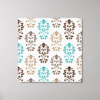 Heart Damask Art Ib Browns Teal Cream