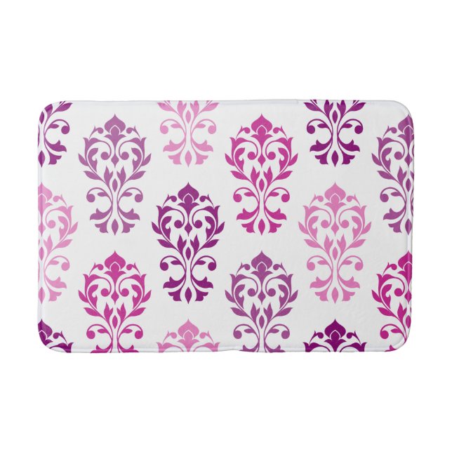 Heart Damask Art Ib Pinks Plums White Bath Mat (Front)