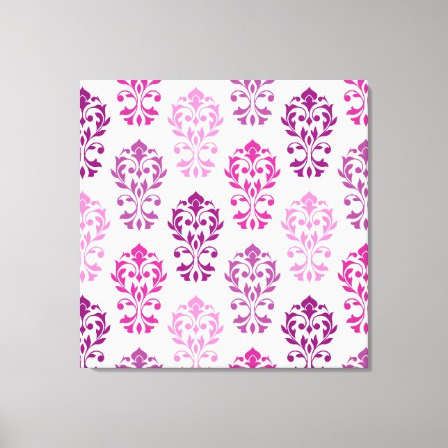 Heart Damask Art Ib Pinks Plums White Canvas Print (Front)