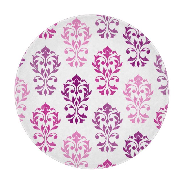 Heart Damask Art Ib Pinks Plums White Cutting Board (Front)