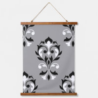 Heart Damask Lg Pattern I Black+White on Grey