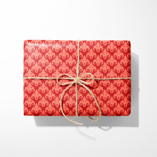 Heart Damask Red & Coral Wrapping Paper