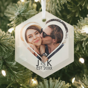 Heart Dating Couple Girlfriend Boyfriend Photo Glass Tree Decoration