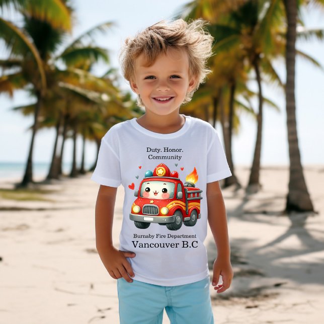 Heart-decorated cartoon firetruck T-Shirt (Creator Uploaded)