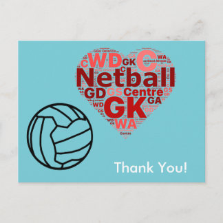 Heart Design Netball Thank You Postcard