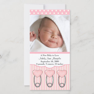 Heart Diaper Pins PHOTO Birth Announcement