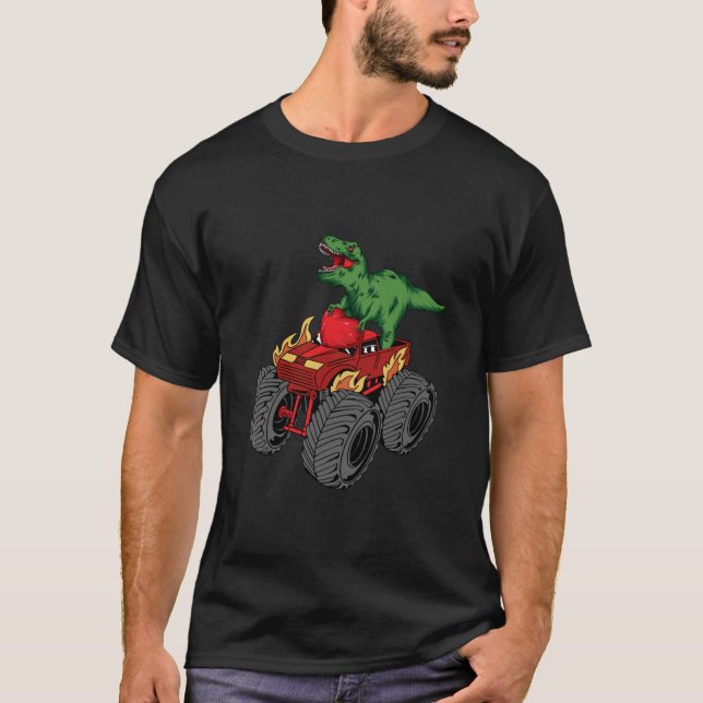 Heart Dino Valentine's Day Monster Truck Date Coup T-Shirt (Front)