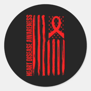 Heart Disease Awareness American Flag Chd Congenit Classic Round Sticker