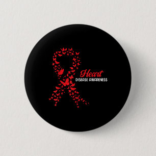 Heart Disease Awareness Butterfly Go Red Heart  6 Cm Round Badge