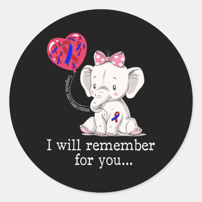 Heart Disease Awareness Elephant  Classic Round Sticker (Front)